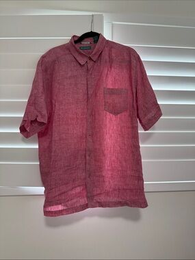 Cuba Vera Men's Short-Sleeve Button-Down Linen Shirt Red
